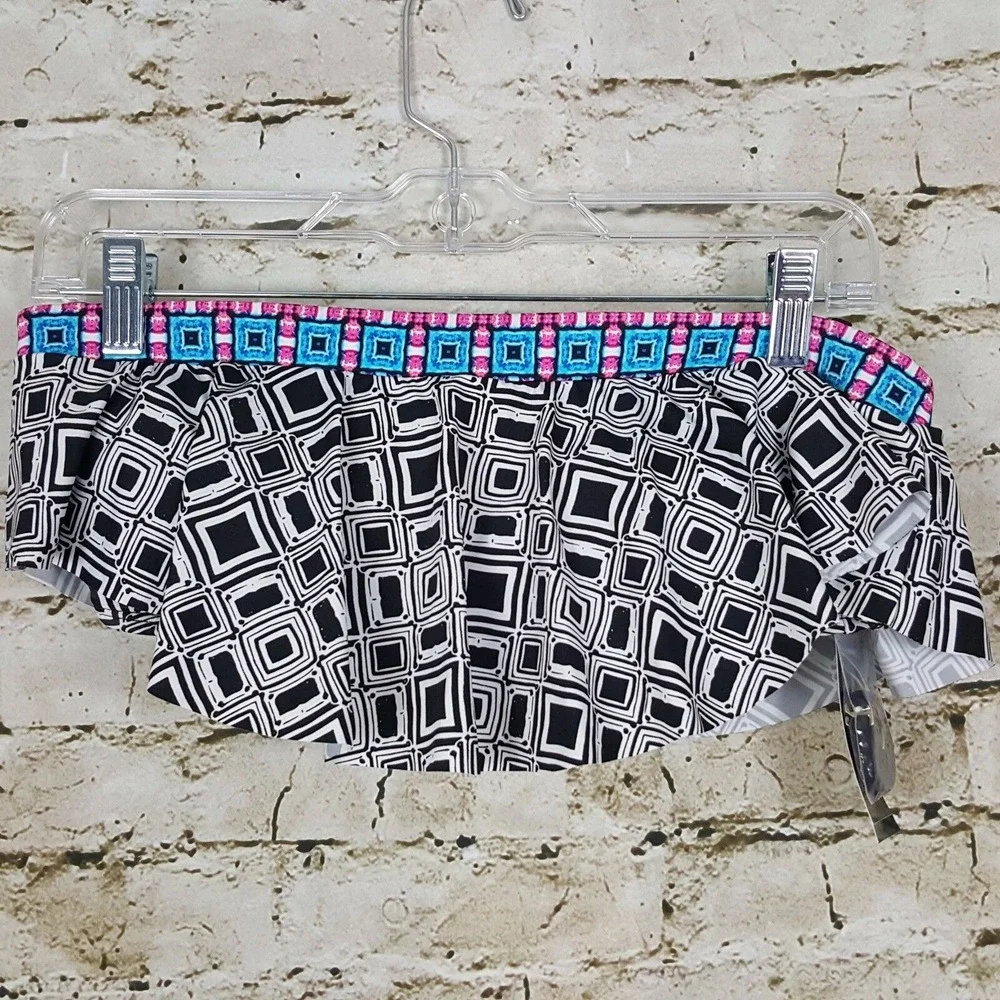 Ana A New Approach Bikini‎ Top Size 10 Black White Hanky Swim Straps New